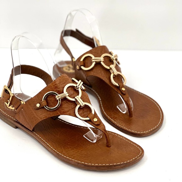 Tory Burch Shoes - TORY BURCH Leather Ring Flat Sandal Thong 10 Brown Cognac